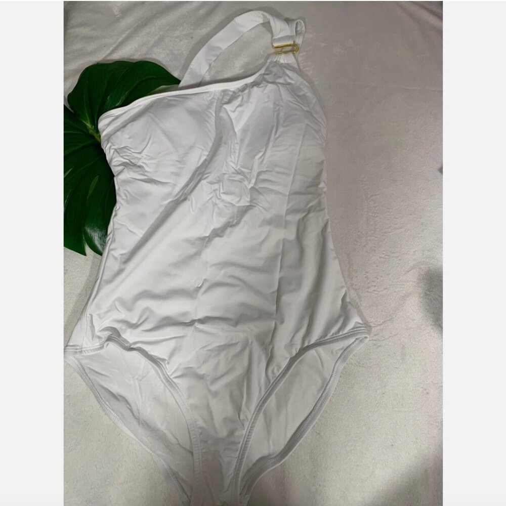 NWT Tommy Bahama Pearl‎ One Shoulder U Ring One Piece Swimsuit White [SZ 10 ] - Picture 2 of 10